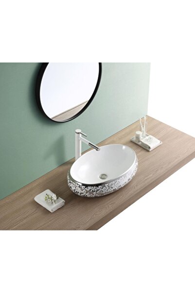PUROSER Flower Silver Tezgah Üstü Çanak Lavabo