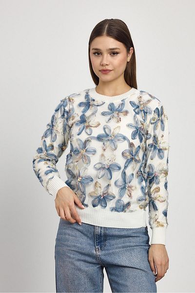 Rays Ecru 6109 Model Floral Patterned Sweater