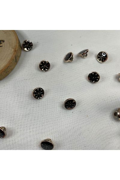 Bukle İplik 18" 11.43 mm - 20 Pcs Black Snow Crystal and Gold Frame Plastic Button