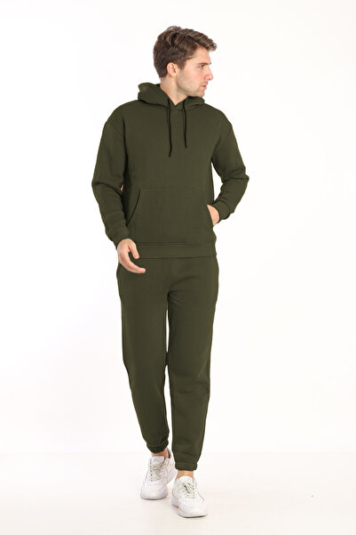 CMZ COLLECTİON Set de trening pentru bărbați, KAKI, din bumbac, cu glugă și b...