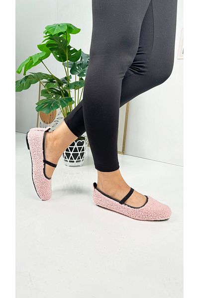 İmerShoes Balerini de zi cu pudră pentru femei, din cauciuc de pluș, cu vârf oval, pantofi ușori confortabili 373