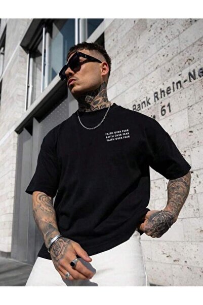 caddekombin Μπλουζάκι Faith Over με στάμπα από βαμβάκι με στρογγυλή λαιμόκοψη...