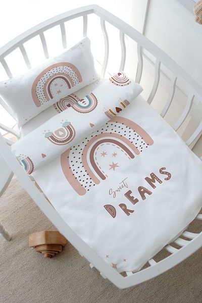Tuğba Kuğu 80X120 Iconic Series Park Bed Duvet Cover Set - Salmon Star Rainbow