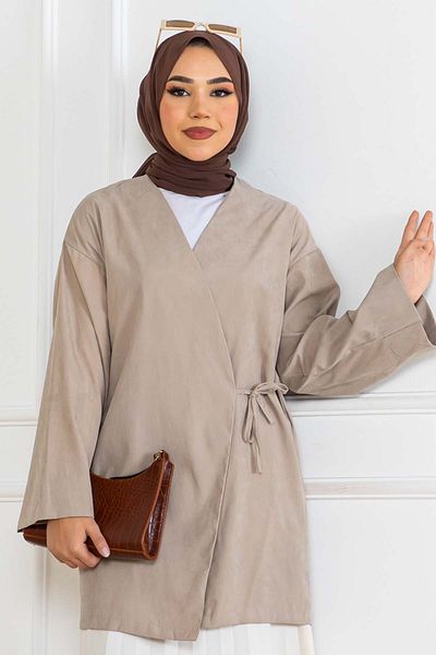 benguen Kimono cu legături laterale de culoare piatră - Model 2147
