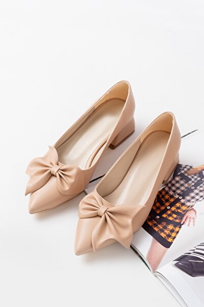 DURUNUN BUTİĞİ Camil Nude Bow (4cm) Pantofi cu toc ascuțit