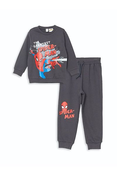 LC Waikiki Lcw Kids Set of 2 Anthracite Spiderman Printed Sweatshirt and Sweatpants