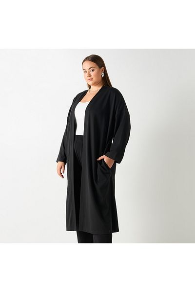 Ulla Popken Plus Size Ulla Popken Open Front Longline Shrug with Pockets