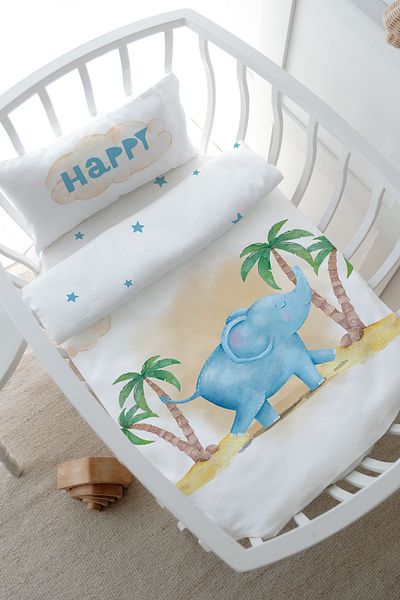 Tuğba Kuğu Park Bed Duvet Cover (80X120) - Pure Baby Series - Cute Elephant