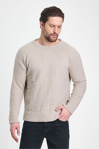 TREND KOMBİN Ανδρικό βελούδινο πλεκτό μπεζ oversize μαλακό και κομψό σχέδιο