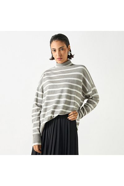 2Xtremz Striped High Neck Jumper With Long Sleeves