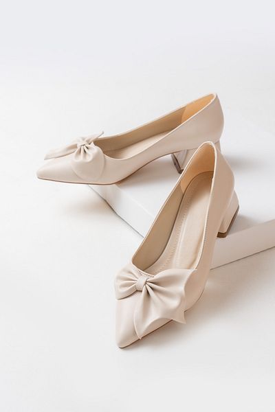 DURUNUN BUTİĞİ Camil Beige Bow (4cm) Toc ascuțit