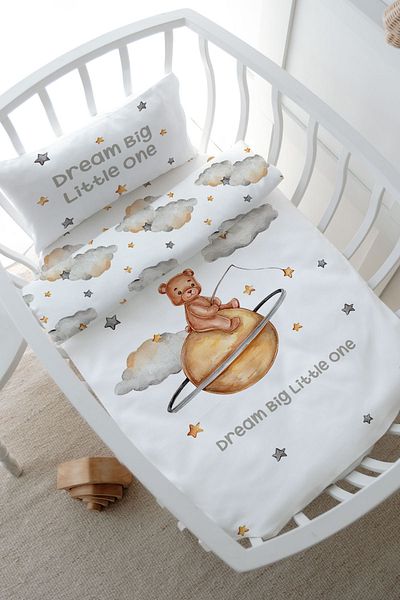 Tuğba Kuğu Pure Baby Series - Star Holding Bear Crib Duvet Cover Set (60X100)