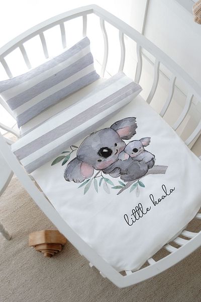 Tuğba Kuğu Pure Baby Series Park Bed Duvet Cover Set - 80X120, Baby and Mother Koala Pattern