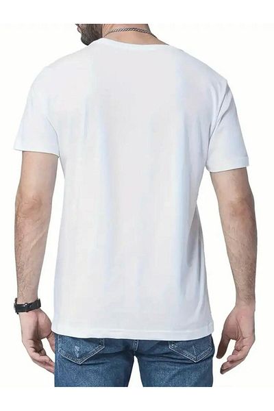 caddekombin Milono 96 Patterned Unisex Cotton Round Neck White T-Shirt
