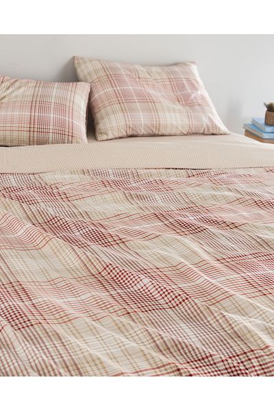 Madame Coco Fayanna Single Cotton Printed Duvet Cover Set - Burgundy/Beige