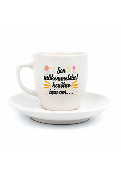PALTO TASARIM You'Re Perfect! Let Yourself... Cream Turkish Coffee Cup - Gift Ceramic Turkish Coffee Cup