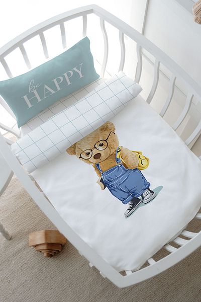 Tuğba Kuğu Mother's Side Crib Duvet Cover Set (60X100) - Pure Baby Series - Teddy Bear