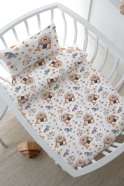 Tuğba Kuğu Park Bed Duvet Cover Set (80X120) - Iconic Series - Cute Farm