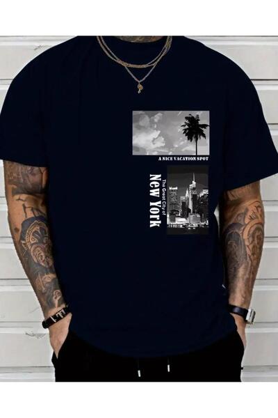 caddekombin A Nice Printed Unisex Cotton Round Neck Black T-Shirt