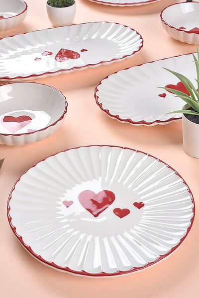 ŞURA MUTFAK Love Series Breakfast Set for 2 People 8 Pieces Heart Pattern