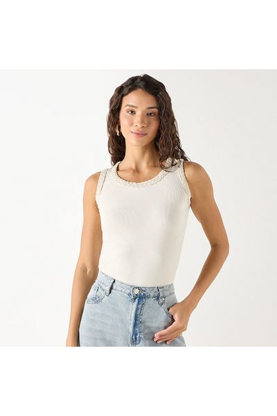 Iconic Textured Sleeveless Top With Scoop Neck And Braided Detail