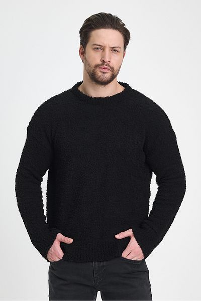 TREND KOMBİN Tricotaje supradimensionate negre cu textura de pluș pentru bărbați Design moale și elegant