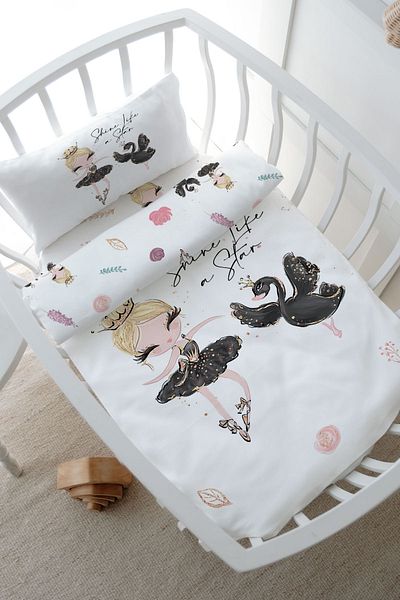 Tuğba Kuğu Mother's Side Crib Duvet Cover Set (60X100) - for Baby Series - Ballerina and Swan with Black Tutu