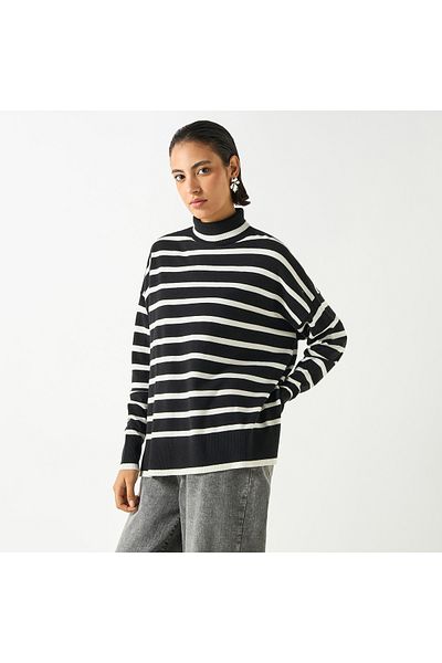 2Xtremz Striped High Neck Jumper With Long Sleeves