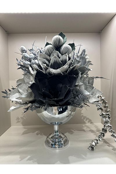 TASARIMHMODA Vază rotundă din argint cu flori artificiale nr:11