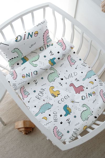 Tuğba Kuğu Mother's Side Crib Duvet Cover Set (60X100) - Iconic Series - Cute Dinosaurs