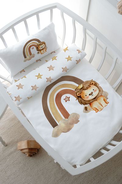 Tuğba Kuğu Mother's Side Crib Duvet Cover Set (60X100) - Iconic Series - Vintage Lion