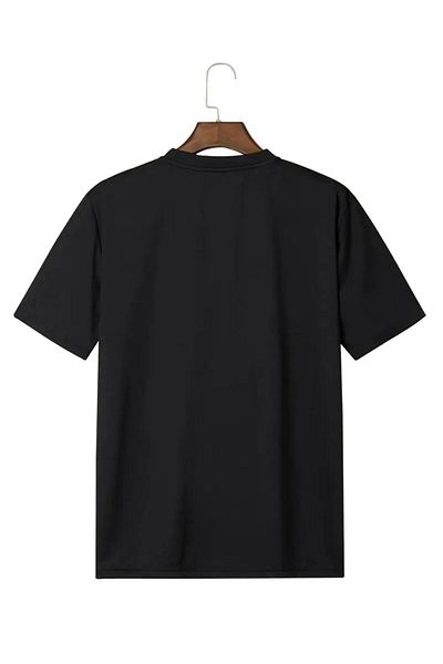 caddekombin Vertical Dream Printed Cotton Combed Round Neck Black T-Shirt