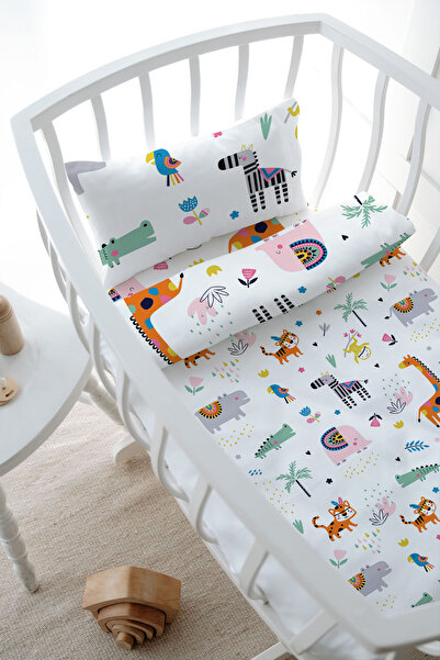 Tuğba Kuğu Anne Yanı Beşik Nevresim Takımı (60x100) - Iconic Serisi - Renkli Geometrik Hayvanlar