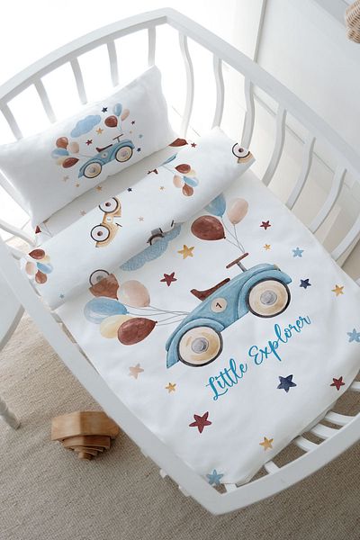 Tuğba Kuğu Mother's Side Crib Duvet Cover Set (60X100) - for Baby Series - Balloon Car