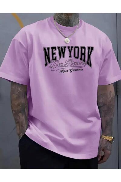 caddekombin Μπλουζάκι The Bronx με στάμπα, βαμβακερό, στρογγυλό λαιμό, λιλά