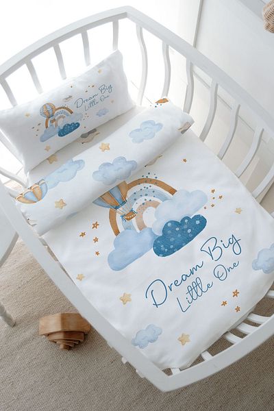 Tuğba Kuğu Iconic Park Bed Duvet Cover Series - 80X120 Blue Clouds and Balloon Set