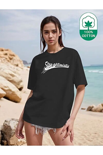 caddekombin Stay Print Γυναικείο μπλουζάκι από βαμβακερό χτενισμένο βαμβάκι B...