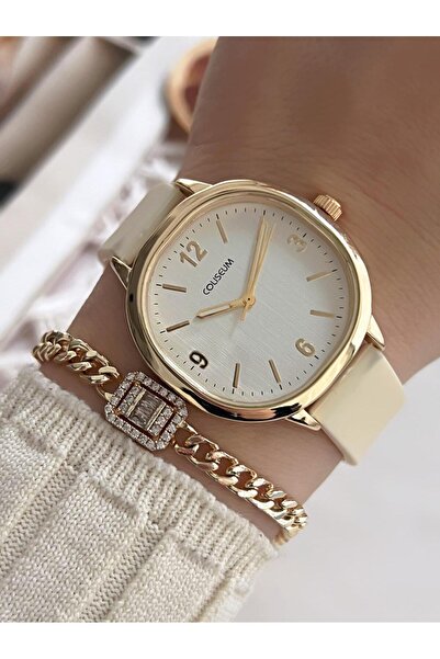 Coliseum Vintage Leather Band Women's Wrist Watch and Bracelet Set - Cl.8365.Bm5