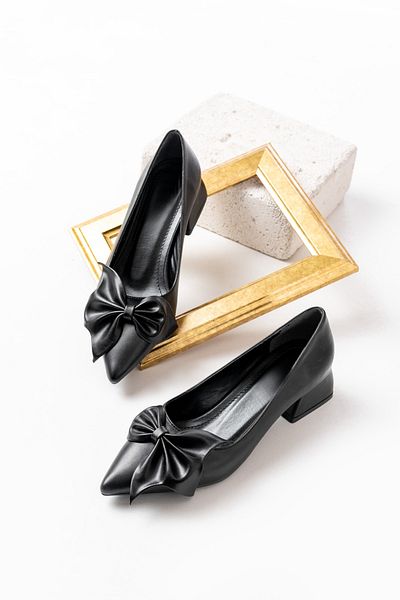 DURUNUN BUTİĞİ Camil Black Bow (4CM) Tocuri cu vârf ascuțit