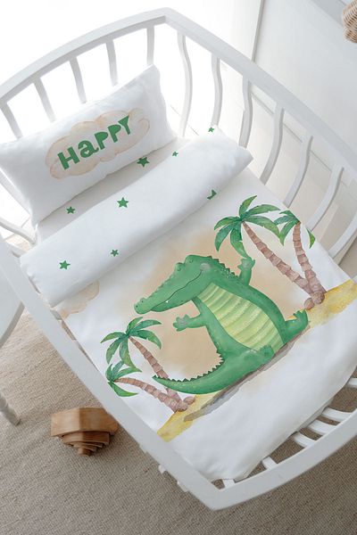 Tuğba Kuğu Cute Crocodile - Mother's Side Crib Bedding Set (60X100) - Pure Baby Series