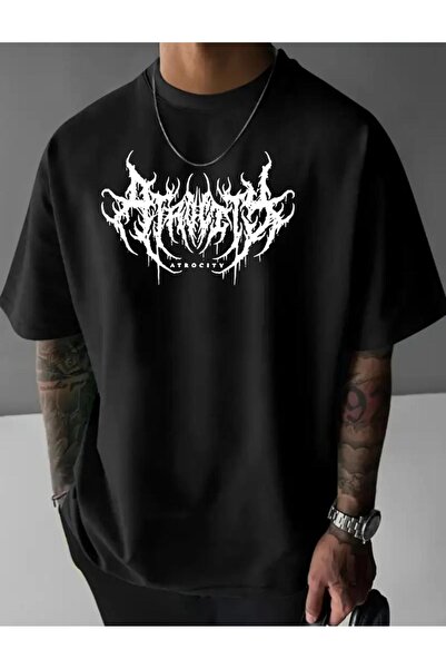 caddekombin Tricou negru din bumbac pieptănat, cu imprimeu, slimfit, pentru b...