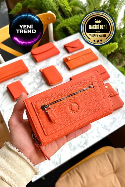 CüzCan Boliva Orange Genuine Leather Women's Wallet with Zipper and Magnet