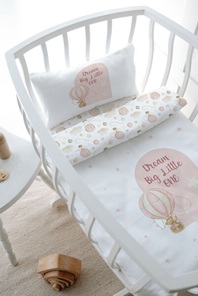 Tuğba Kuğu Anne Yanı Beşik Nevresim Takımı (60x100) - For Baby Serisi - Pembe Balonda Ayı