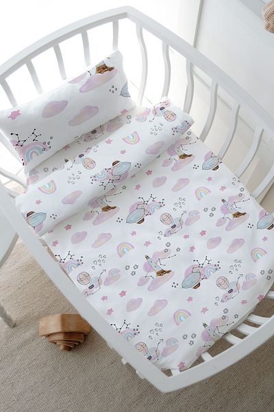 Tuğba Kuğu 80X120 Iconic Series Park Bed Duvet Cover Set - Pink Air Balloon Rainbow