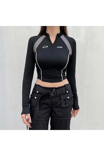 Köstebek Black More Long Sleeve Half Zip Crop