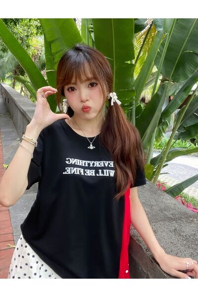 caddekombin Γυναικείο μπλουζάκι από βαμβακερό χτενισμένο βαμβάκι με στρογγυλή...