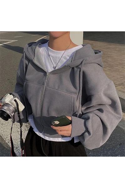 Köstebek Mikina Smoked Crop Top Silná tkanina na zip s kapucí