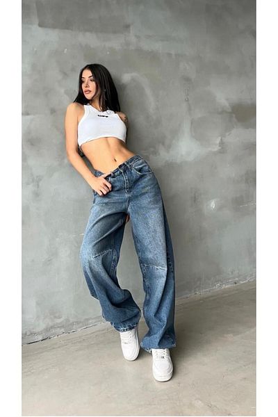SU SHE Loose Palazzo Jeans with Buckle Detail High Waist on Baggy's Belt