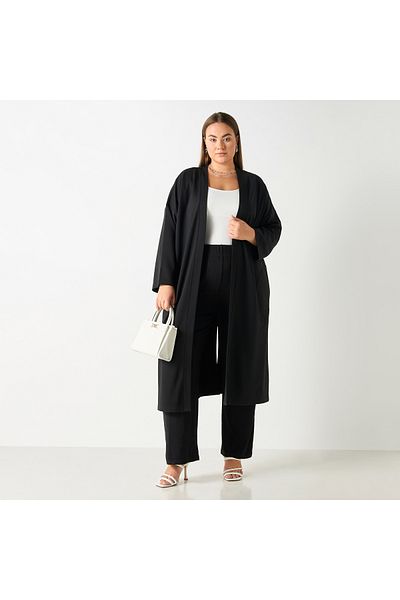 Ulla Popken Plus Size Ulla Popken Open Front Longline Shrug with Pockets
