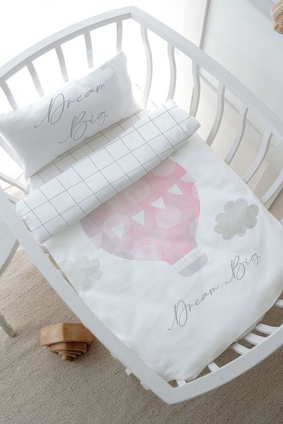 Tuğba Kuğu Park Bed Bedding Set (80X120) - Pure Baby Series - Cloudy Pink Air Balloon